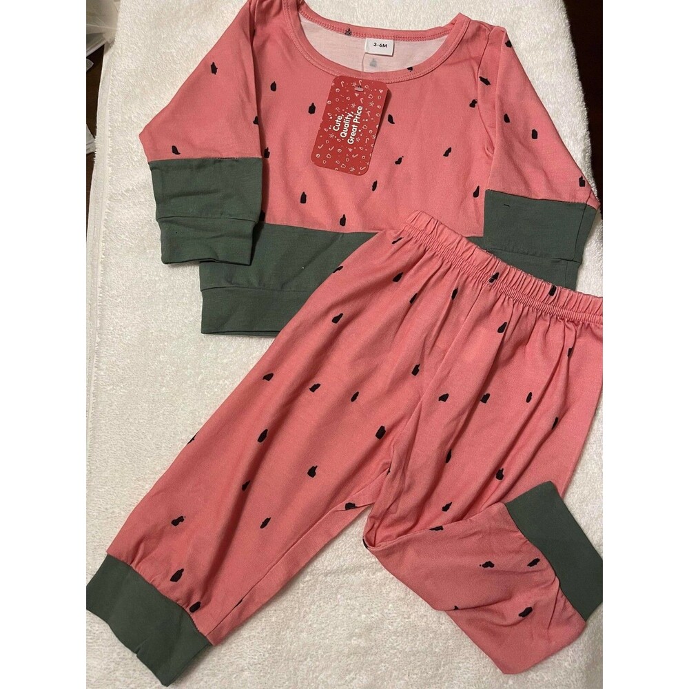 (P1) New 3-6 PatPat Pink and Green Watermelon Pants Set